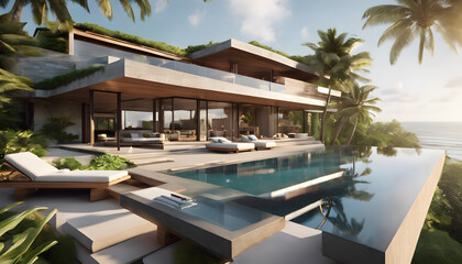 Fototapeta premium Luxurious Tropical Villa with Infinity Pool and Open-Air Design