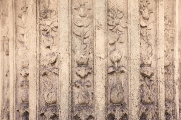 Close-up of a stone sculpture of a floral motif