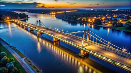 Aerial view of illuminated bridge at night in Wloclawek