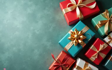 Obraz premium Holiday gifts with beautiful ribbons and wrapping paper.
