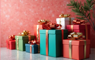 Obraz premium Holiday season gift wrapping with ribbons and bows.