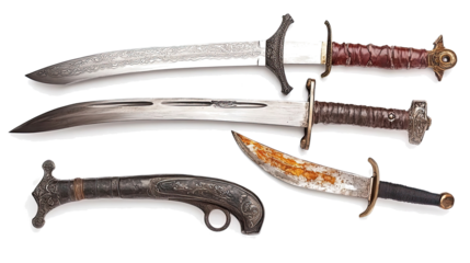 Collection of Antique Swords and Daggers on a Transparent Background Generative AI