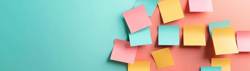 Fototapeta premium Colorful sticky notes arranged on a vibrant background, symbolizing organization, ideas, and creativity.