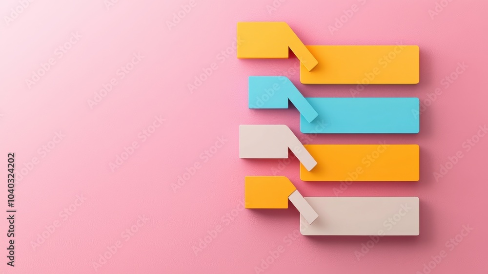 Poster a vibrant graphic featuring multicolored rectangular shapes aligned on a pink background, showcasing