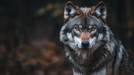 Fototapeta premium Majestic Gray Wolf - Capturing the Intense Gaze of a Wild Predator