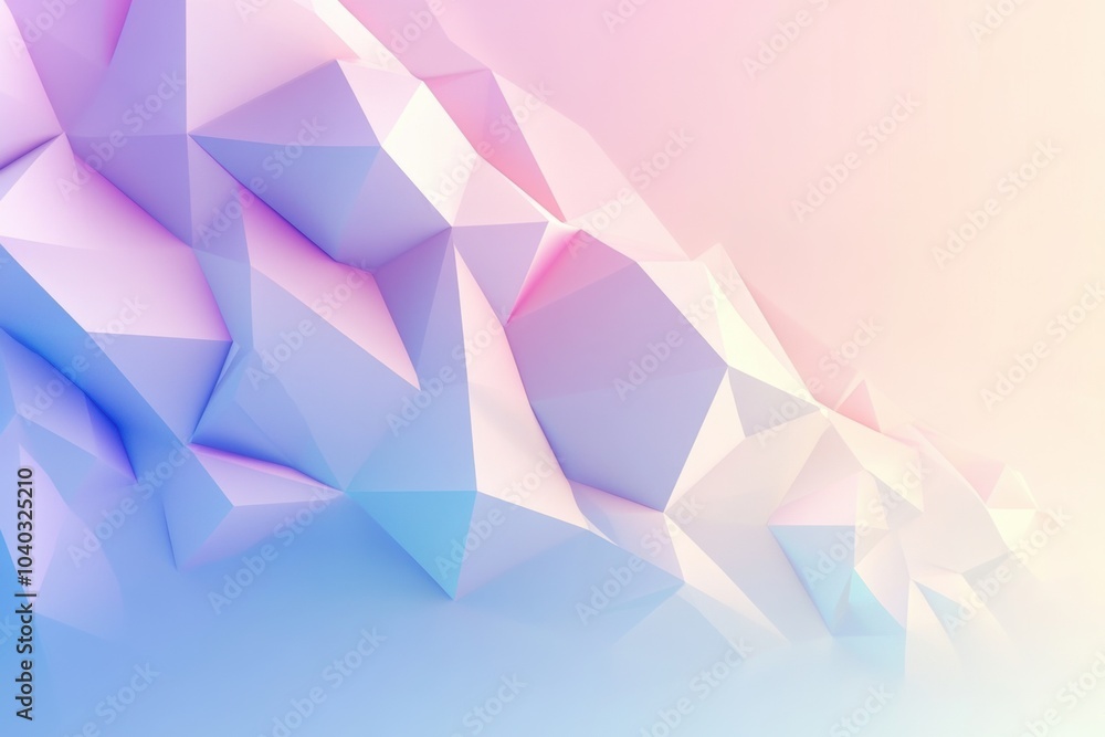 Poster A smooth gradient background displays polygonal shapes with soft edges and pastel colors, perfect for modern design applications. Generative AI
