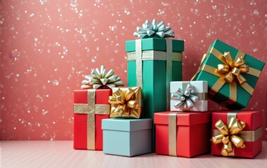 Holiday season presents with colorful decorations.