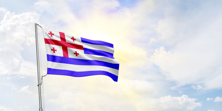 Ajaria flag waving on sky background. 3D Rendering