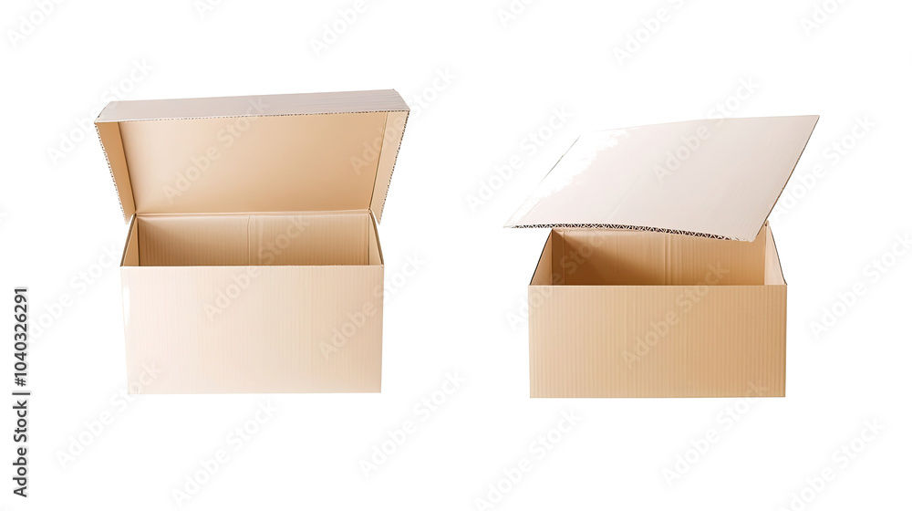 Poster Collection of Empty Cardboard Boxes on a Transparent Background Generative AI