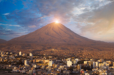 Arequipa, Peru. Sunset view of the Misti Volcano.