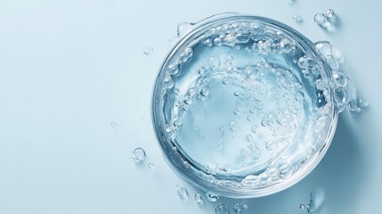 Hyaluronic Acid Gel with Air Bubbles on Light Blue Background, showcases a refreshing texture that highlights hydration benefits and skincare vitality