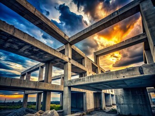 Unfinished Concrete Structure Against the Sky - Abstract Urban Architecture Photography