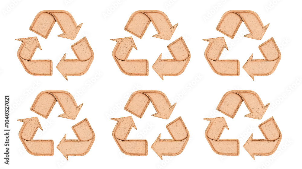 Poster collection of cardboard recycling symbols arranged in a grid format generative ai