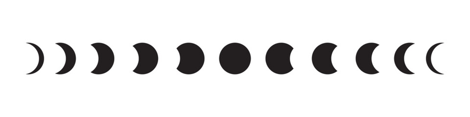 set of flat Moon Phase Sign Symbol in a Trend Style. Vector Icons collection for Creating Logos, Patterns and Web design isolated on transparent background.