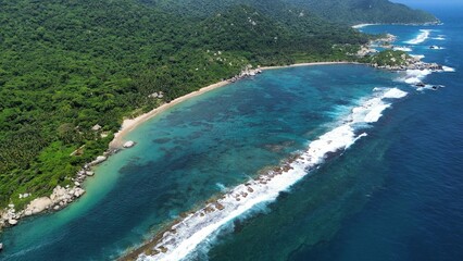 Aerial photo of Playa La Piscina in Tayrona Natural Park, Colombia