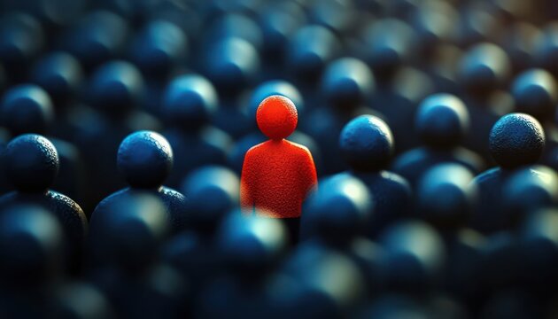 An individual highlighted in a crowd, representing the importance of personal branding and self-promotion in achieving career success.