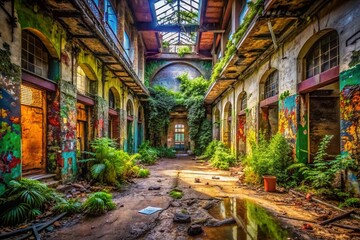 Fototapeta premium Urban Exploration: Fly on the Wall Perspective in Abandoned Spaces