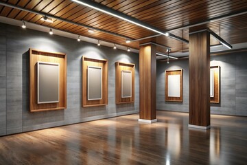 Urban Exploration: Gallery with Reflective Metallic Wall and Wooden Frames