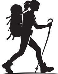 Mountain trekking person silhouette vector illustration isolated on a white background