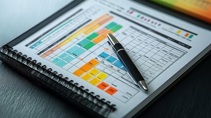 Risk management matrix chart with pen and organizer book. management risk. Ultra realistic. Photorealistic