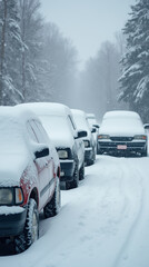 Fototapeta premium Cars parked under thick snow on a wintery day