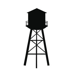 A black silhouette of a water tower on a tall metal frame 