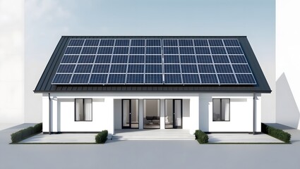 Fototapeta premium Modern house with solar panels on roof for sustainable living