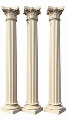 Obraz premium Three classical Greek columns isolated on white background