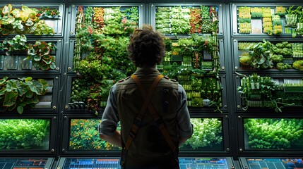 Man Observing Vertical Garden