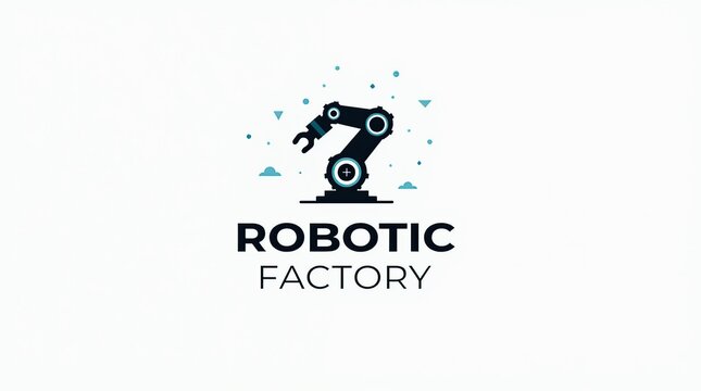 Robotic factory logo with industrial robotic arm design