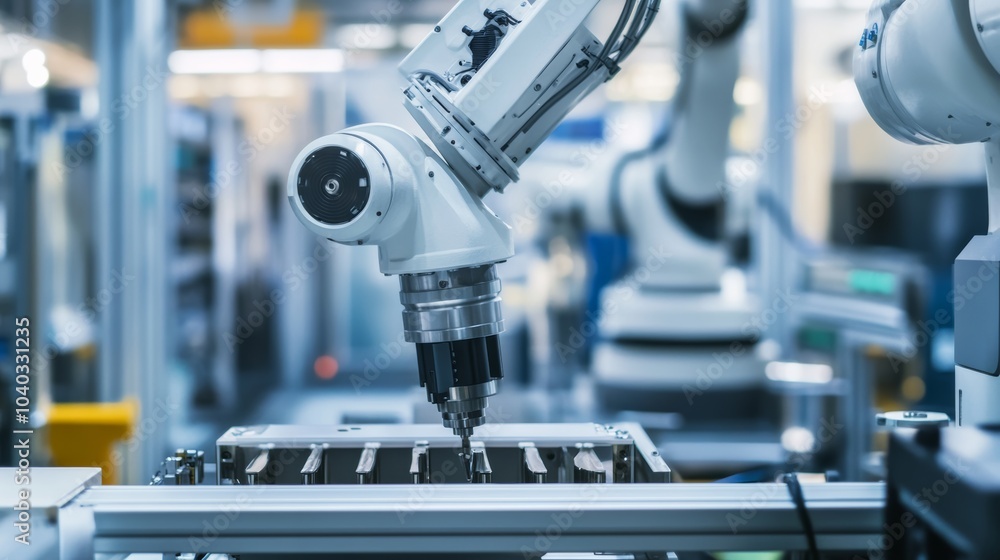 Leinwandbilder A robotic system handling complex material handling tasks in an advanced industrial setting, clean and efficient environment with a focus on industrial automation, Industrial style