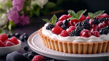 Fresh Berry Tart with Creamy Topping