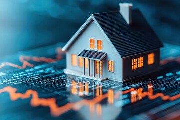 Miniature house on financial chart background