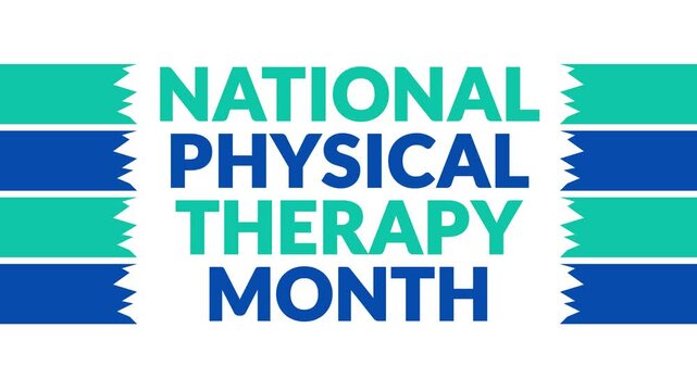 National Physical Therapy Month In and Out text from split line animation on a White background. Which is observed every year in October to celebrate and wish National Physical Therapy Month.