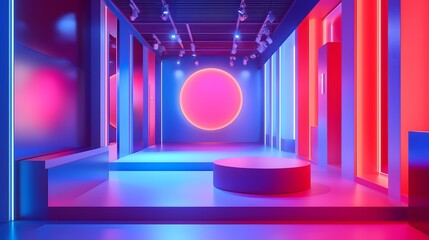 Bright neon tech-inspired mockup background. Cyber Monday deals and online shopping promotions. Modern retail podium template