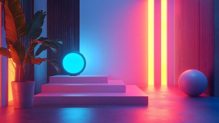 Vibrant neon tech-inspired podium background. Cyber Monday promotion retail mockup for sale campaign