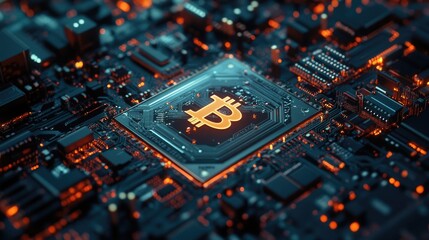 Obraz premium Computer Chip with Bitcoin Logo