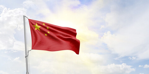 China flag waving on sky background. 3D Rendering