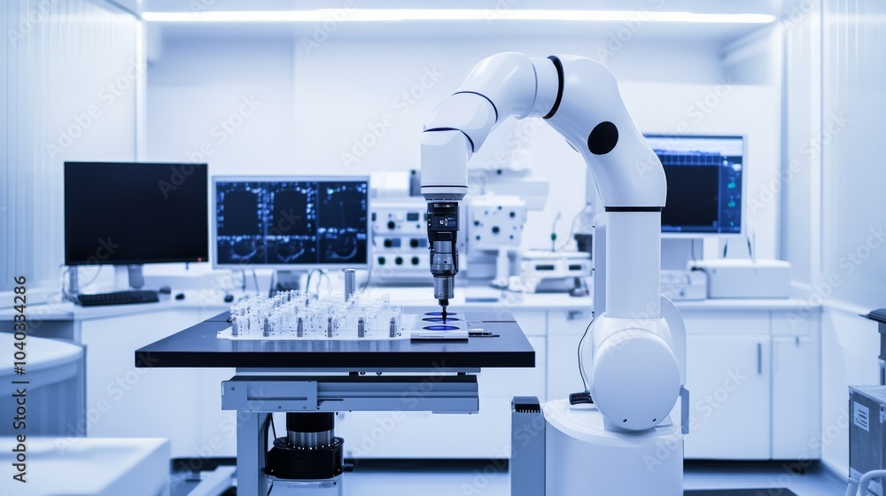 Aufkleber A robotic system managing automated testing of advanced medical imaging devices in a clean, sophisticated medical equipment lab