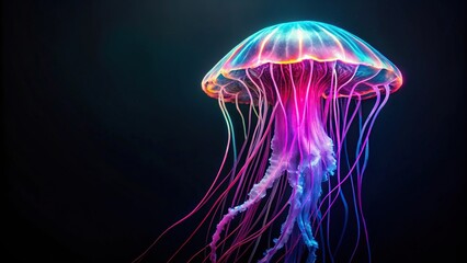 Obraz premium Aerial view of neon colorful jellyfish glowing in the dark