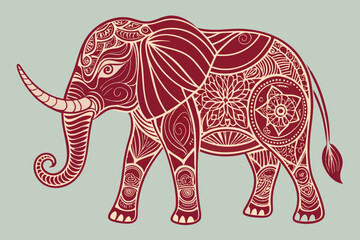 Fototapeta premium Continuous Line Elephant with Ornamental Patterns vector illustration