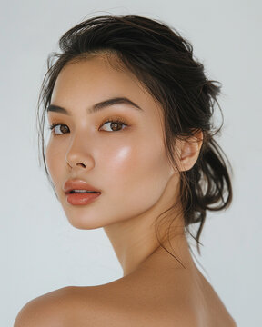Asian skin model half body shot beautiful cosmetic clear perfection