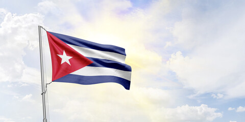 Cuba flag waving on sky background. 3D Rendering