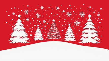 Christmas trees in the snow on a red background, vector illustration design.