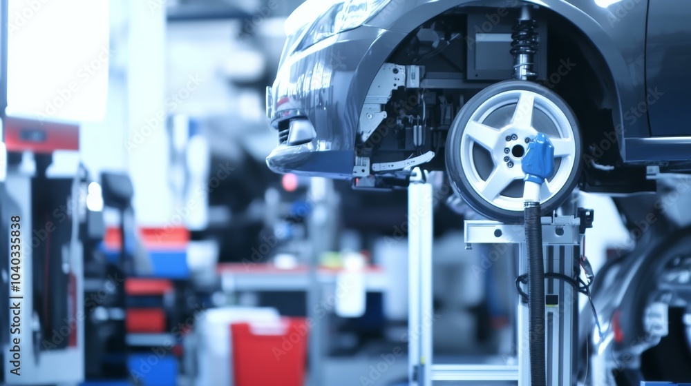 Aufkleber a robotic system performing advanced diagnostics in a modern automotive repair shop, clean and high-