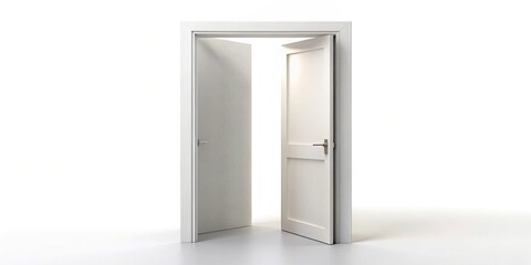 Aerial view of open white door on white background
