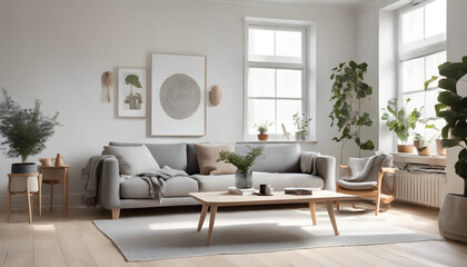 Fototapeta premium Modern Scandinavian-Style Living Room with Natural Elements