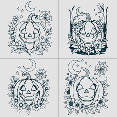 Fototapeta premium Floral Jack o Lantern SVG file, Flower Pumpkin svg, Floral Pumpkin cut file, Spider Web Moon, Fall