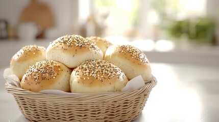 Freshly Baked Buns in a Woven Basket
