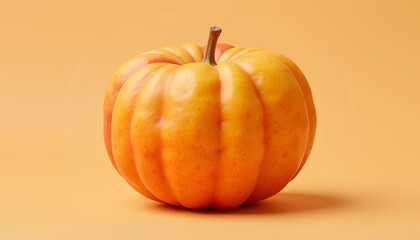 A close-up of a ripe pumpkin displaying seamless texture and natural colors under warm soft lighting